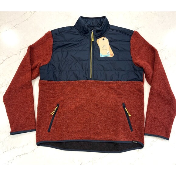 prAna NEW Mens XL Fleece 1/2 Zip Quilted Pullover Jacket Wool
